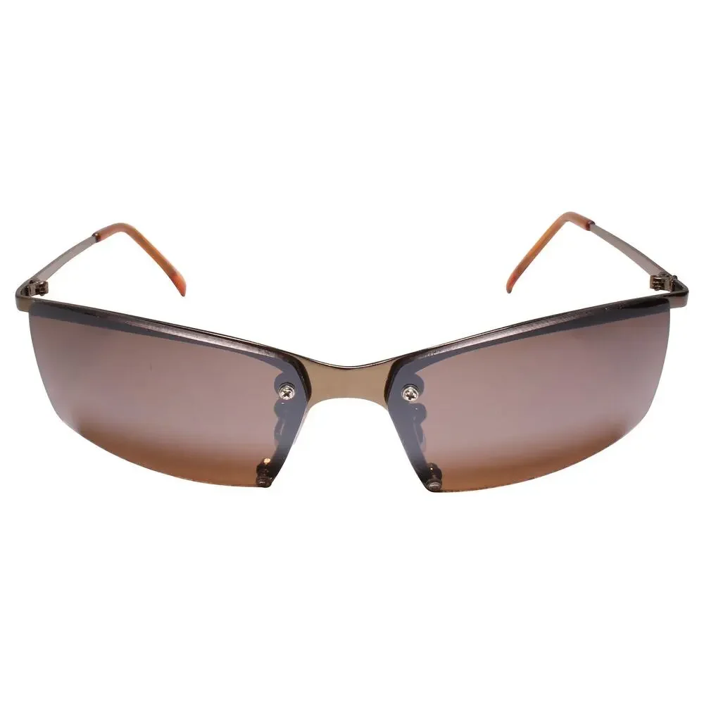 Classic Retro Stylish Semi Rimless Rectangle Brown Wrap 80s 90s Sunglasses
